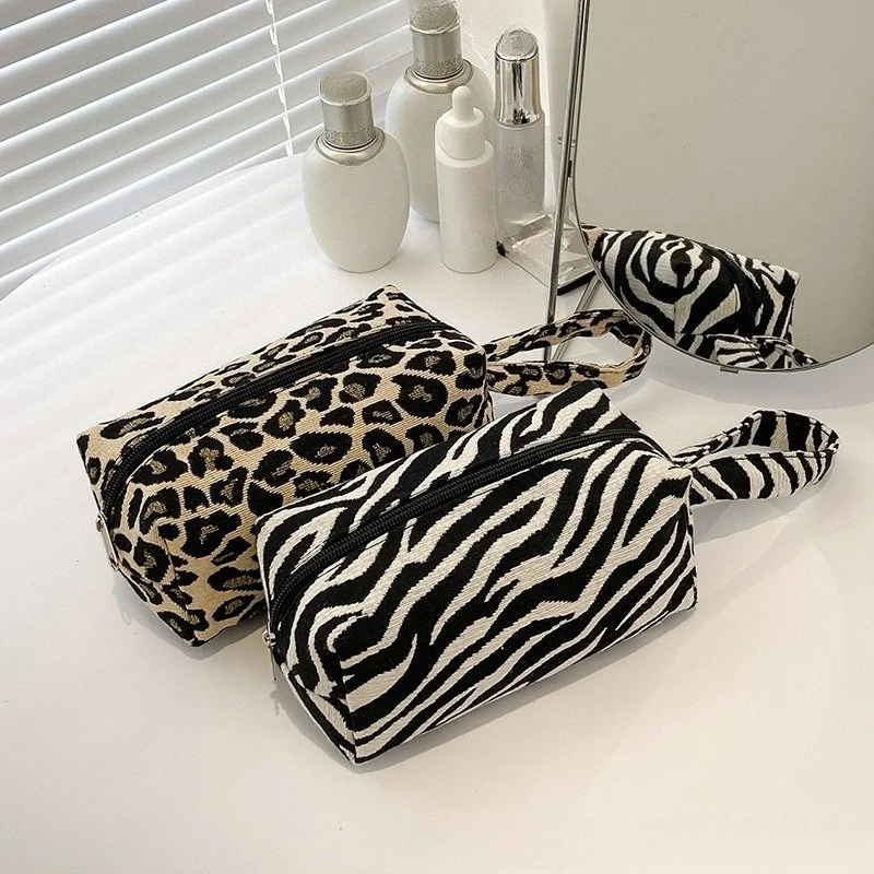 Leopard Print Makeup Bags Makeup Brush Pen Bag High Quality Women's Large Capacity Cosmetic Bag Portable Storage Handbag