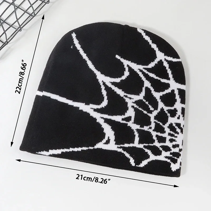 2023 New Goth Spider Web Jacquard Beanie Caps Y2K Knitted Warm Hip Hop Unisex Elastic Knit Hat Skull Cap For Women Men