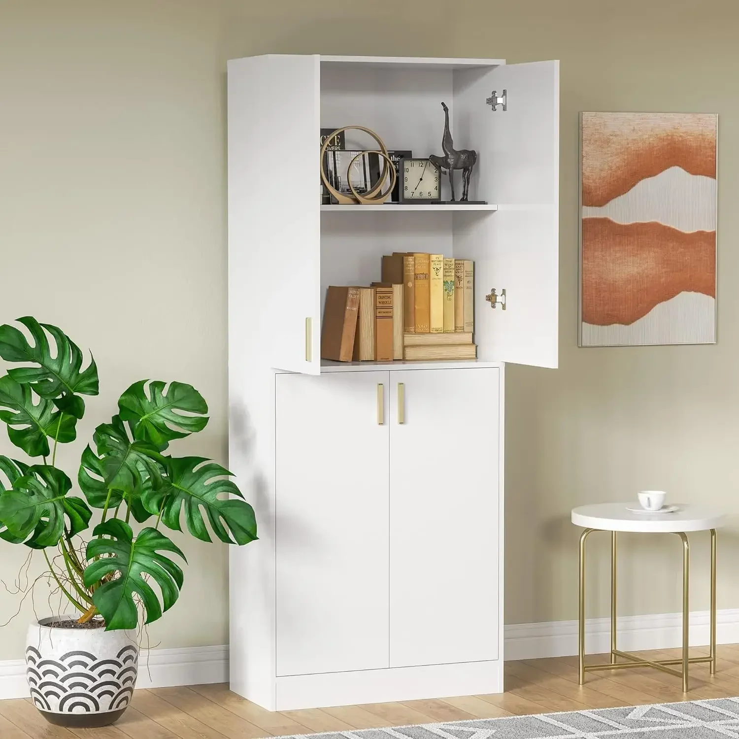 71" Tall Kitchen Pantry, Freestanding Pantry Cabinet with Adjustable Shelves and Doors for Kitchen, Dining Room, Whi