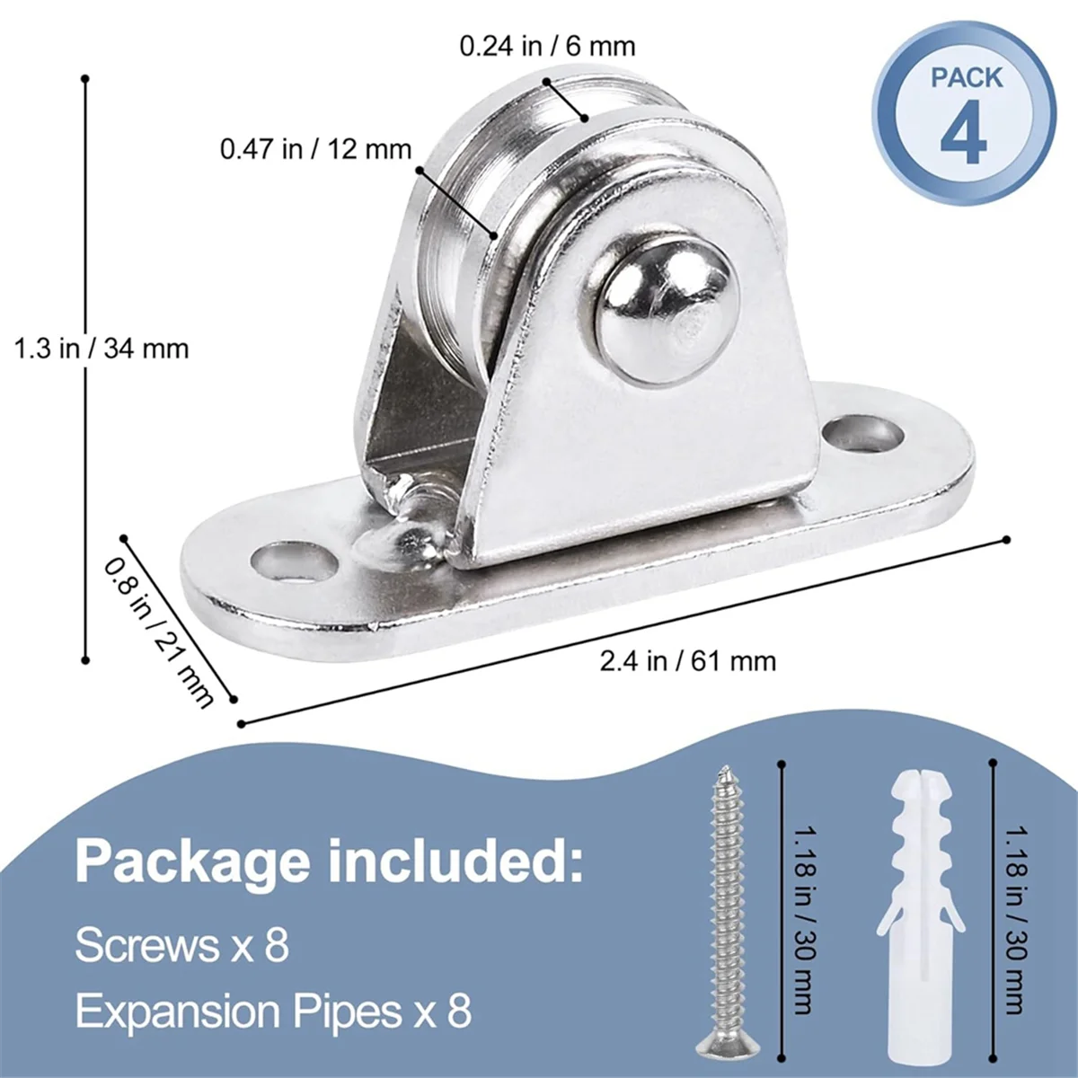 Pulley Block 1Inch Stainless Steel Mini Duplex Pulley Roller Frictionless Silent Wheel Heavy Duty Fixed Pulley - 1 Set