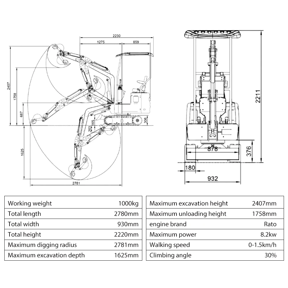 1 Ton Mini Excavator with Robust 13.5HP Engine, Easy - to - Use Multifunctional Design, Equipped with 0.98 Aperture Metal Bucket