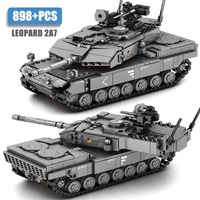 Military WW2 Army Main Battle Tank Building Blocks German Leopard 2A7 Heavy Tank with Soldiers Model for Kid Children Toys Gifts