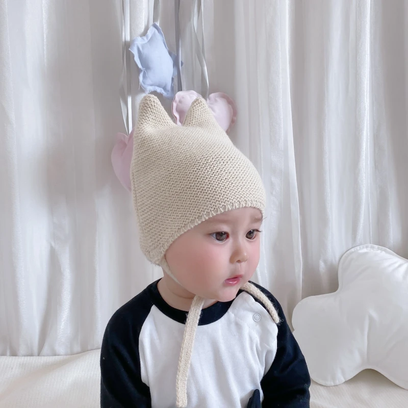 Winter Knitted Warm Baby Hat Cute Infant Baby Boy Girl Cap Ear Protection Hats Beanie Solid Color Kids Children Hat Bonnet