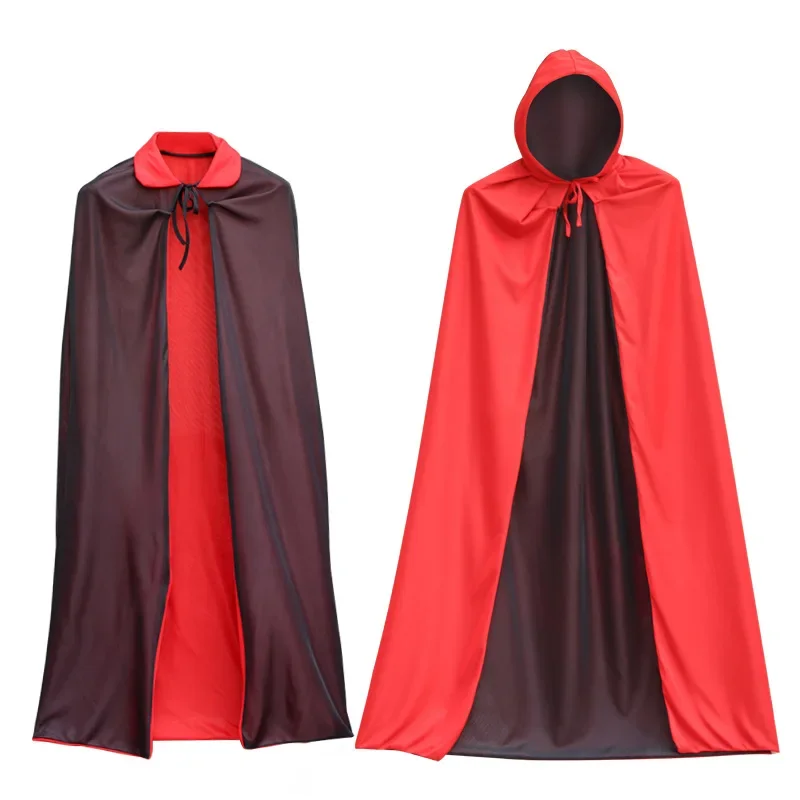 Men Women Clothe Party Cosplay Costume Halloween Adults Kid Cosplay Vampire Cloak Cape Red Black Double Side Wear Hooded Cloak
