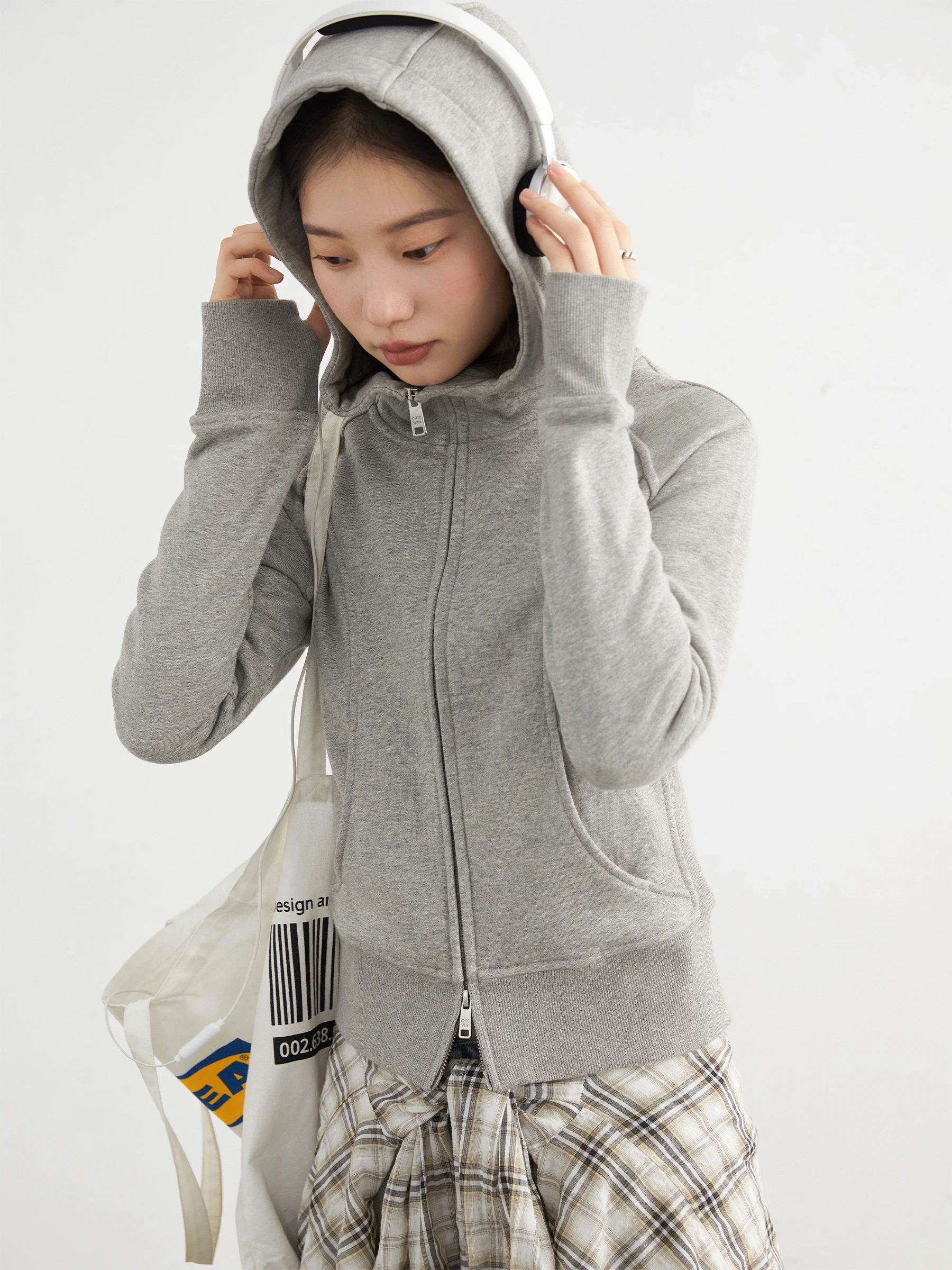 CHIC VEN Women Sweatshirts Fashion Casual Sport Hooded Solid Slim Double Zipper Tops Korean Ladies Hoodies Autumn Winter 2025