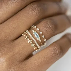 New 4 PCS/set Crystal Flower Women's Ring Set Trendy Engagement Wedding Party Famale Rings Jewelry Hand Accessories Size 5-10