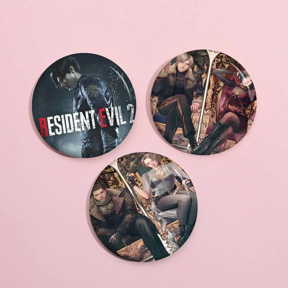 Anime Games Resident Evil Figure Icon Badge Handmade Tinplate Brooch For Backpack Clothes Chest Ornament Gifts