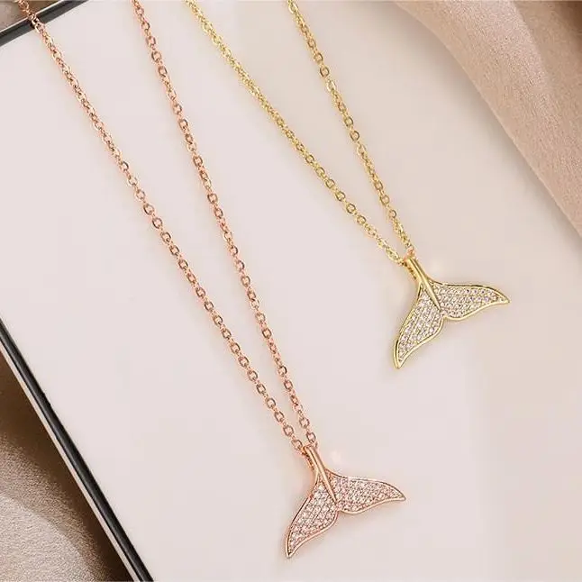 

Ожерелье с подвеской «рыбий хвост» из титановой стали 18 карат, розовое золото, модное и универсальное женское ожерелье, легкая роскошь