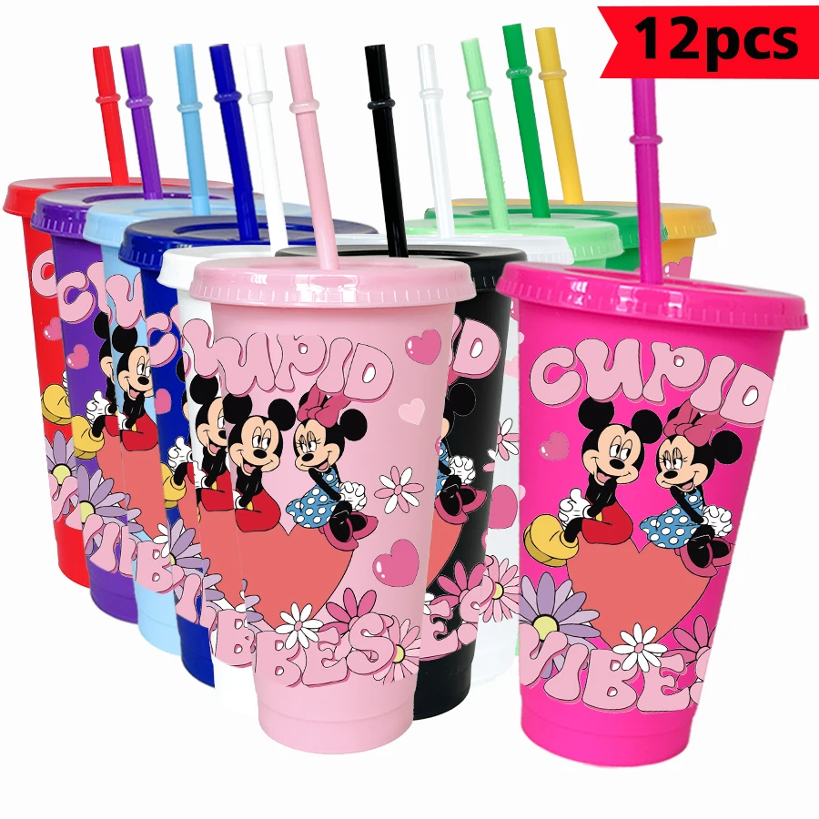 

12 pcs/pack Disney, Minnie, flowers 26oz colorful plastic tumbler birthday party drinking utensils juice coffee cup