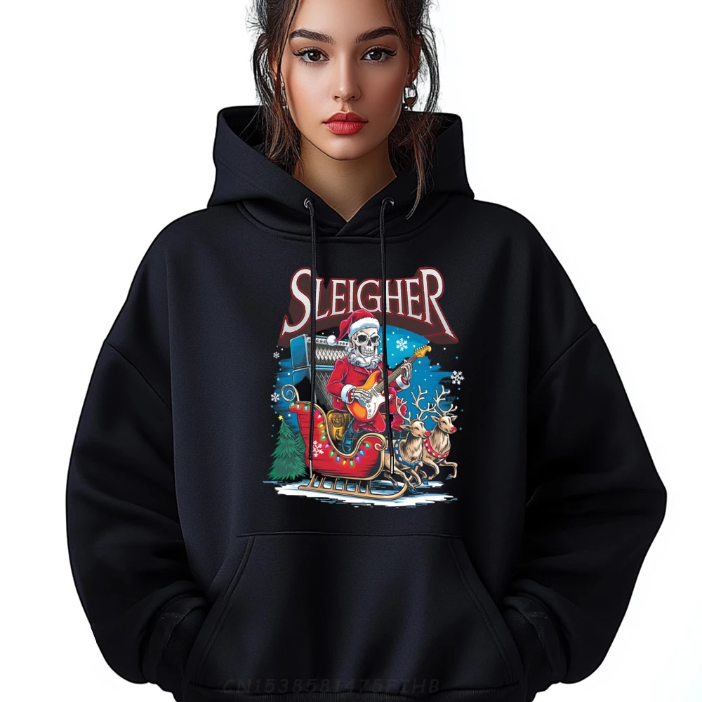 

Sleigher Hail Santa Skull Christmas Costume Rock Xmas Art Graphic Tees Polyester Fiber Funny Hoodie Letter