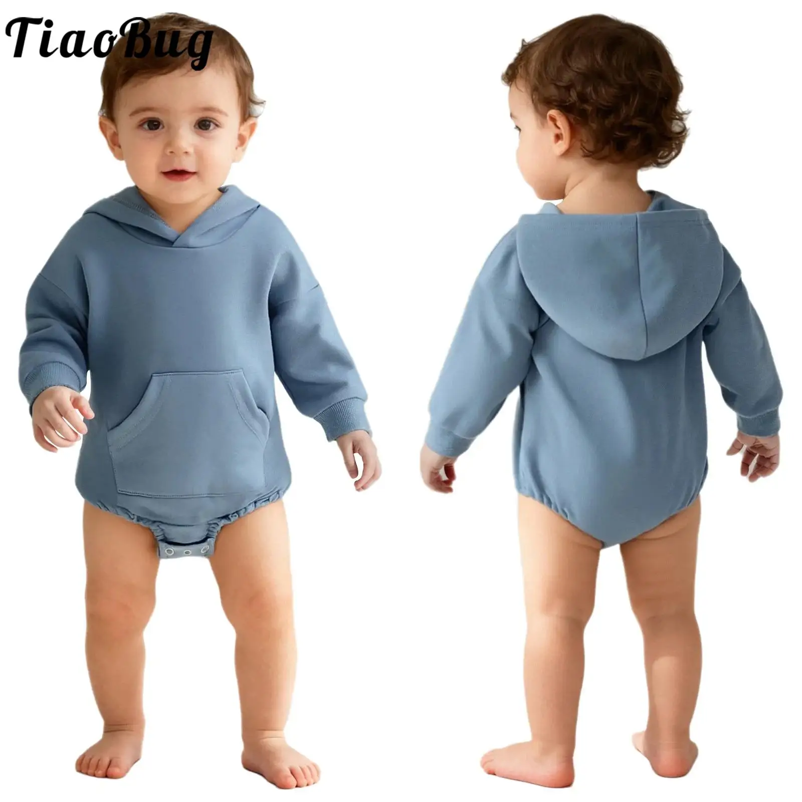 

Newborn Baby Boys Girls Clothes Hooded Sweatshirt Romper Autumn Winter Spring Casual Long Sleeve Solid Bodysuit with Pocket