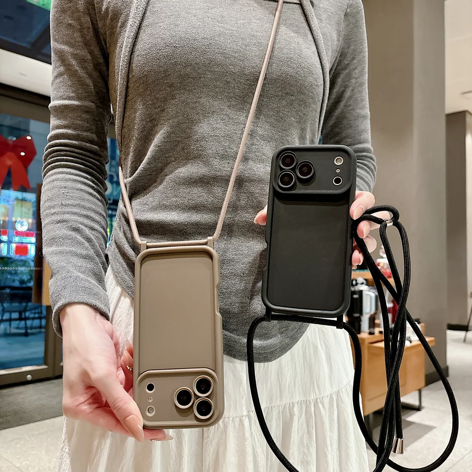 아이폰 18 17 16 15 14 13 12 11 Pro Xs Max 7 8 Plus 16e 17e용 폰 케이스, 크로스바디 조절 가능한 끈 스트랩 로프 소프트 커버