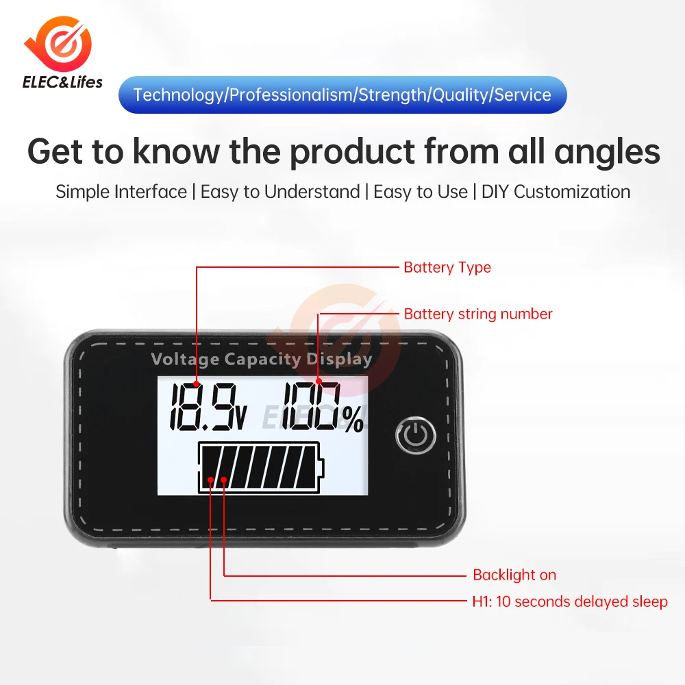 Wskaźnik pojemności akumulatora LCD DC 5V do 100V kwasowo-ołowiowy LiFePO4 woltomierz samochodowy motocyklowy wskaźnik napięcia 12V 24V 48V 60V
