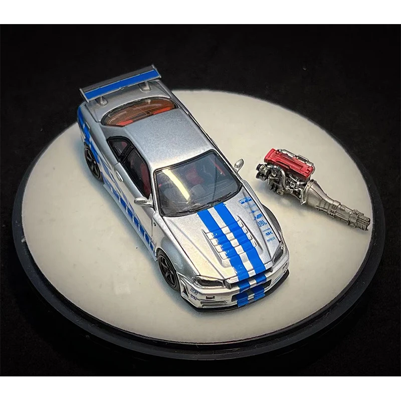 PGM ONE In Stock 1:64 Skyline R34 GTR Z-TUNE F&F Diecast Diorama Car Model Collection Miniature Toys