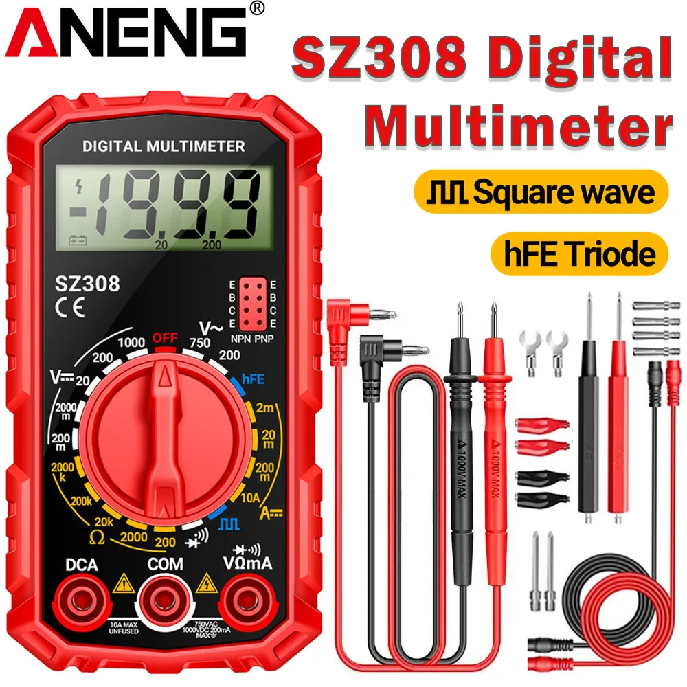 ANENG SZ308 Digital Multimeter AC/DC High-Precision Multifunction Voltage Current Resistance HFE Triode Square Wave Detector Too
