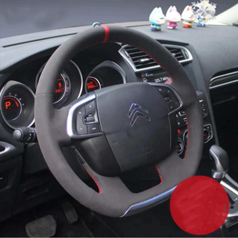 for Citroen C4 C4L 2011-2015 DS4 Black non-slip Leather Hand-stitched Car Steering Wheel Cover