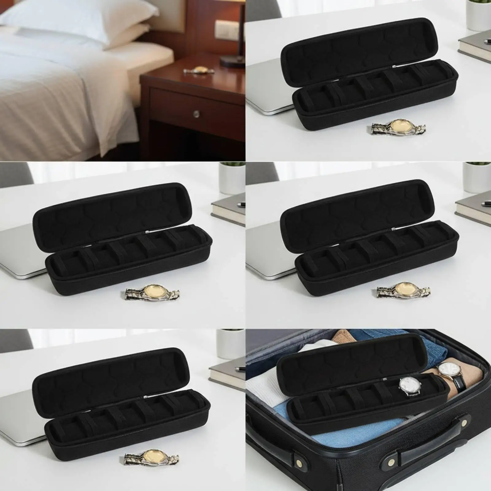 Travel Watch Storage Organizer Box Hard EVA Case 5 Slots Cushioned Interior for Men with Carry Handle