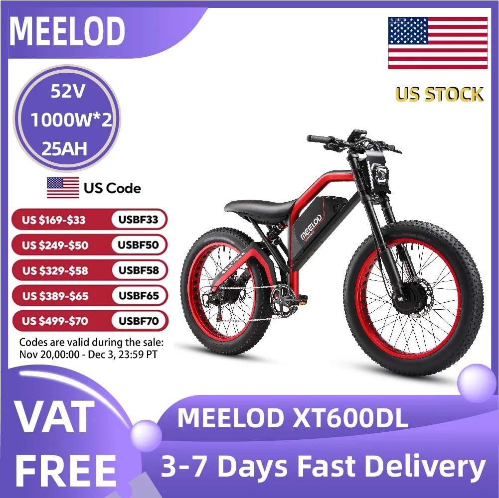 

MEELOD XT600DL adult E-bike 1000W*2 52V25Ah battery commute Electric Bike,26-inch Fat Tire E-Mountain bike