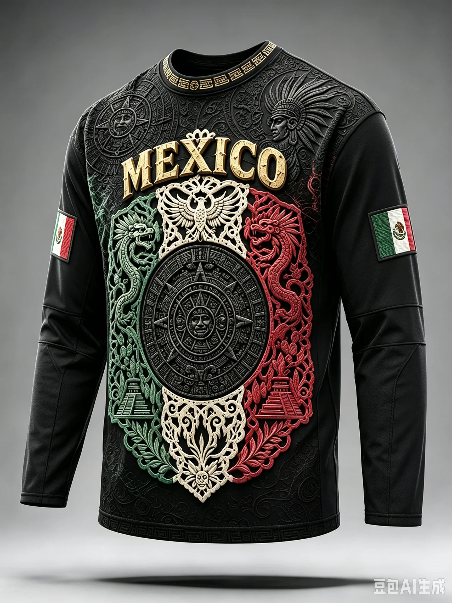 2027 Mexican Fans Football Training Long-Sleeved T-Shirt - 3D Printing - Fashionable and Comfortable - Family Clothing