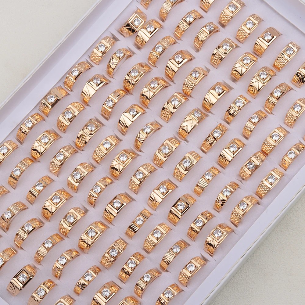 20Piecs/Lot Two Color Women Man White Zircon Anniversary Classic Rings Wholesale Jewelry
