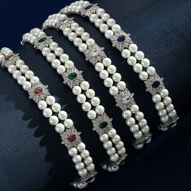 2024 European and American Double Row Pearl Necklace Elegant and Elegant with a Small amount of Clavicle Chain