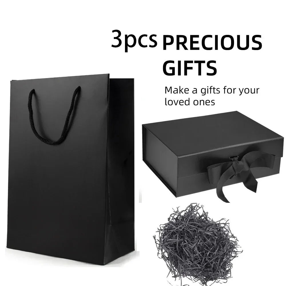 3pcs/Set Magnetic Gift Box with Lids,Ribbons and Paper Gift Bags with Raffia For Christmas Weddings Birthdays Presents Packaging