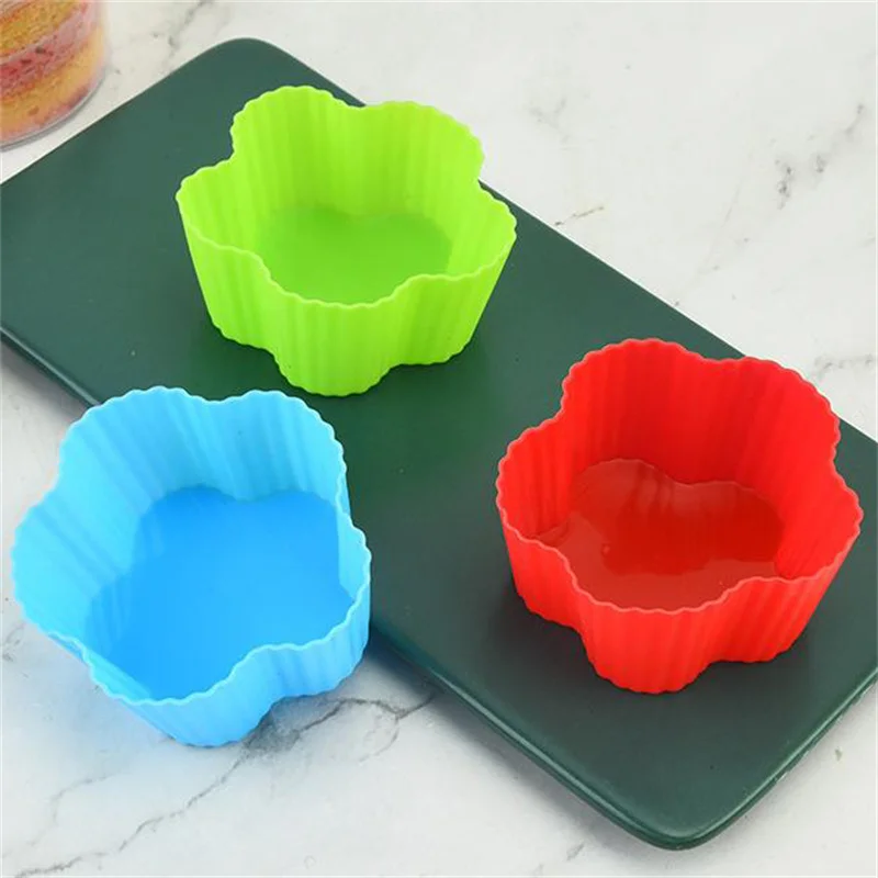 Cetakan Cup kue silikon bunga dapat dipakai ulang liner Cupcake Cup Muffin kue silikon warna-warni cetakan alat memanggang DIY