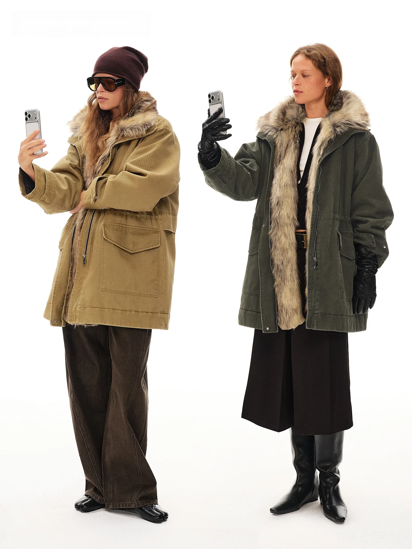 

Removable Fur Collar Parka Coat Pure Cotton Fce Lined Zipper Sle Long Sve Commute Friendly mid Length Winter Outerwear