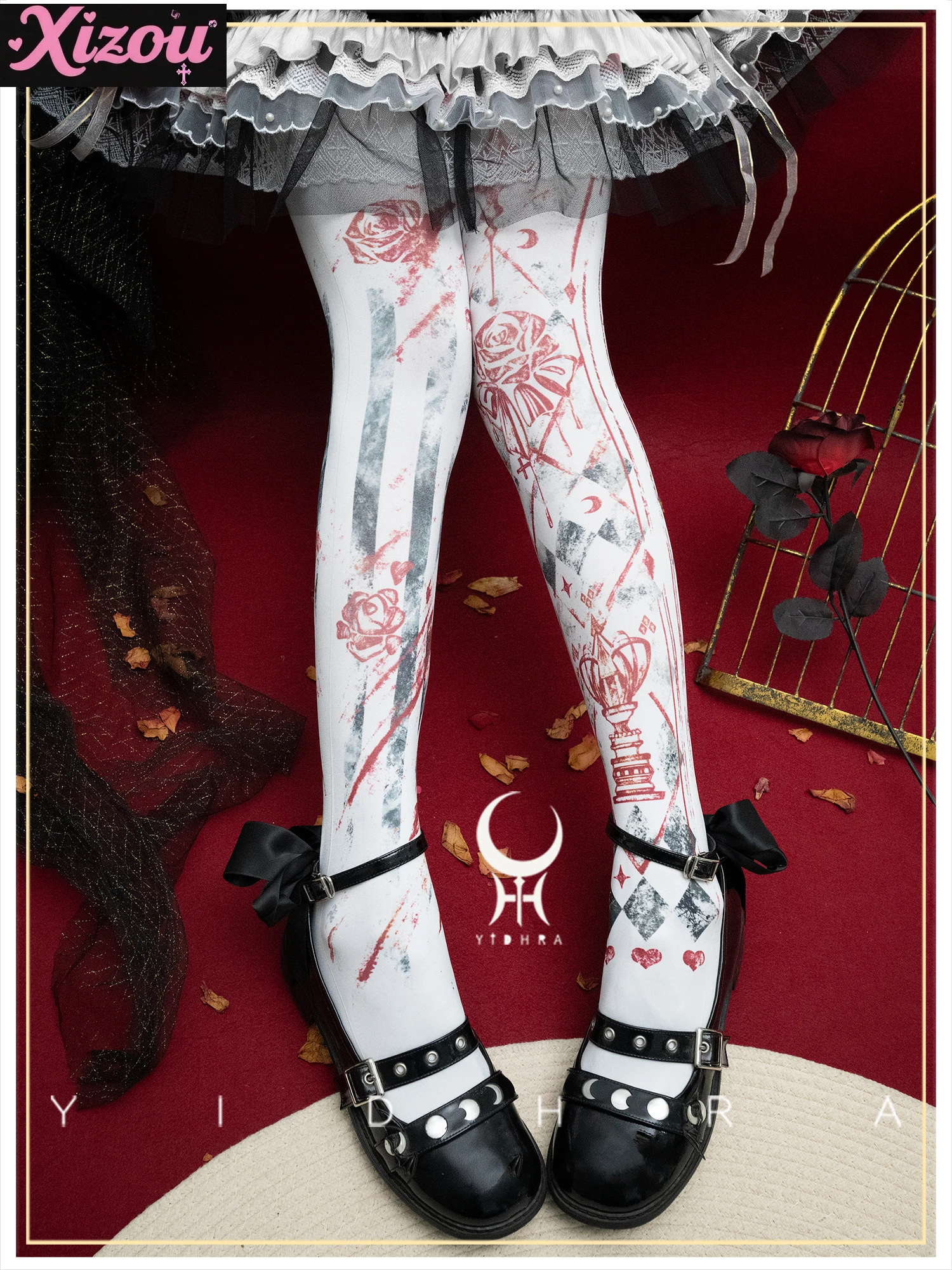 Court Style Retro Goth Print Lolita Pantyhose Subculture Girl Halloween Stockings Y2k Tights Cosplay (cosplay) with Stockings