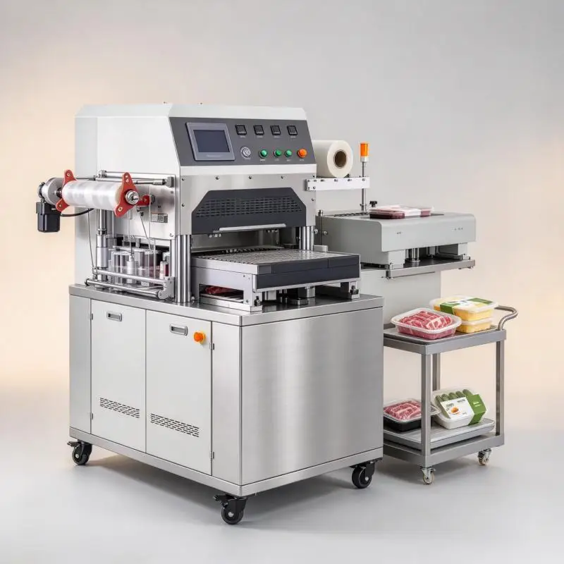 MAP Gas Flushing Packaging Machine Automatic Tray Sealing Equipment for Meat Seafood and Prepared Foods
