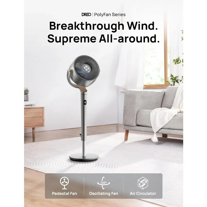 Dreo Standing Fan, 120°+120° Smart Oscillating Floor Fans with Wi-Fi/Voice Control, 80 ft Fan For Bedroom, DC Motor Quiet Fans