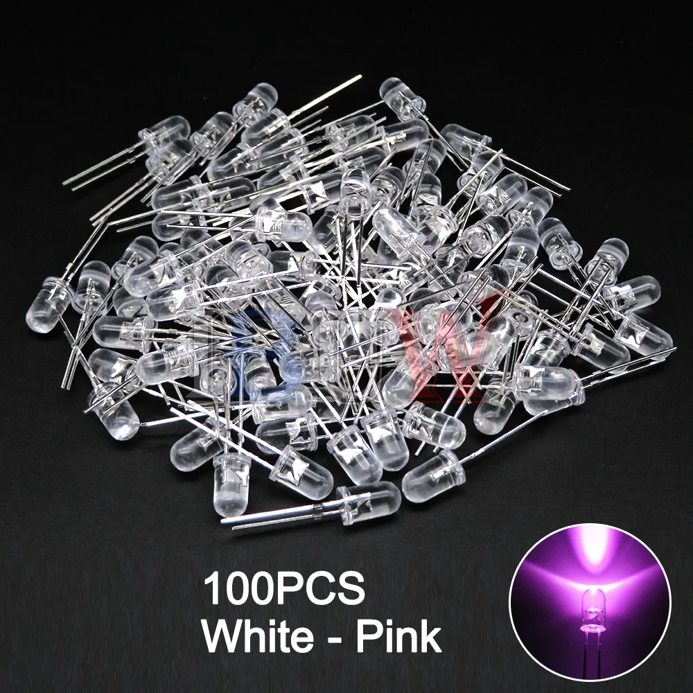 Assorted led diodo kit, 5mm, branco, verde, vermelho, azul, amarelo, laranja, rosa, roxo, branco quente, diy, 100 pcs/lot