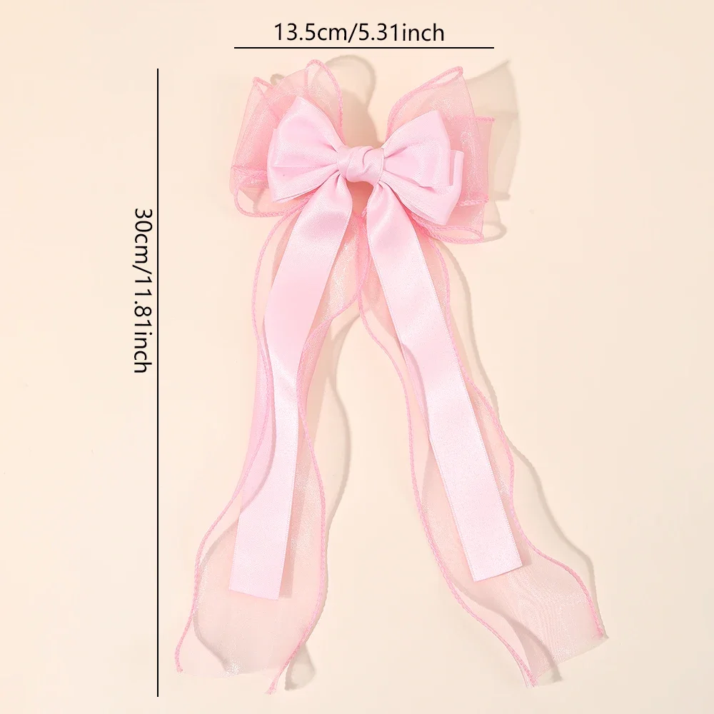 Mädchen-Haarspange aus Chiffon mit Schleife, elegante Haarspangen mit langem Band für Kinder, Hochzeit, Abschlussball, Alltag, französischer Stil, Haar-Accessoires – Detail 20