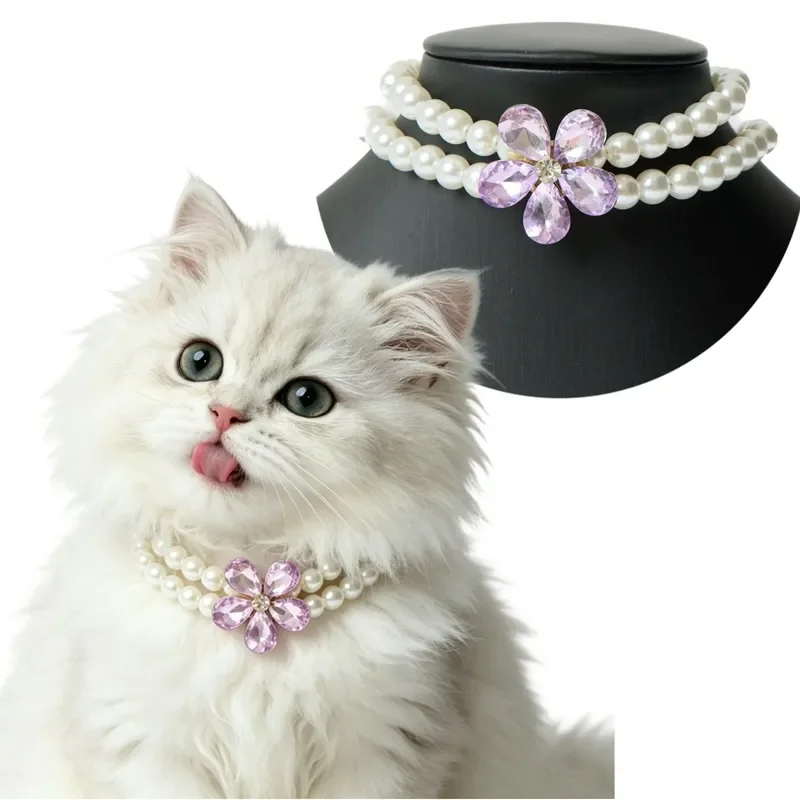 Purple Flower Pet Necklace Fairy Wind Cat Pearl Necklace Small Dog Muppet Photo Accessories Manufacturer Wholesale