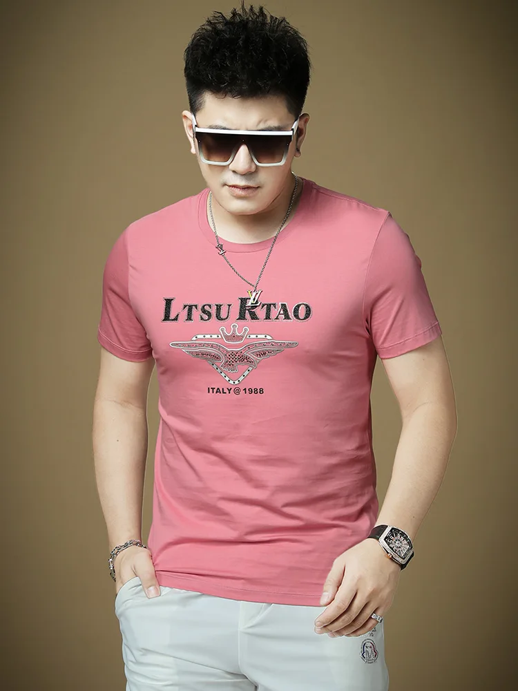 

Мужская футболка из высококачественного ледяного шелка с коротким рукавом, быстросохнущая, легкая, летняя, модная, с круглым вырезом, с геометрическим принтом, приталенного кроя.