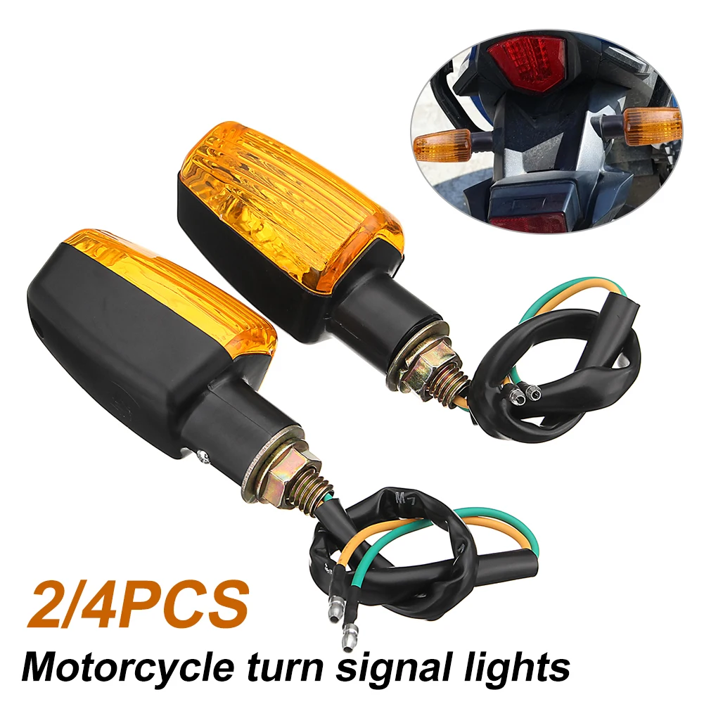 2/4Pcs Universal Motorcycle Turn Signal Amber Blinker Side Sign Warning Lamps Retro Turn Signals Indicator Lights M10 Bolts