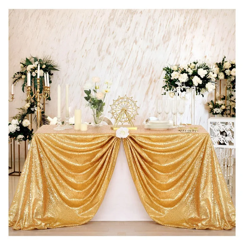 

2025 new yarn bright chiffon tablecloth polyester sequin glitter tablecloth wedding birthday party tablecloth