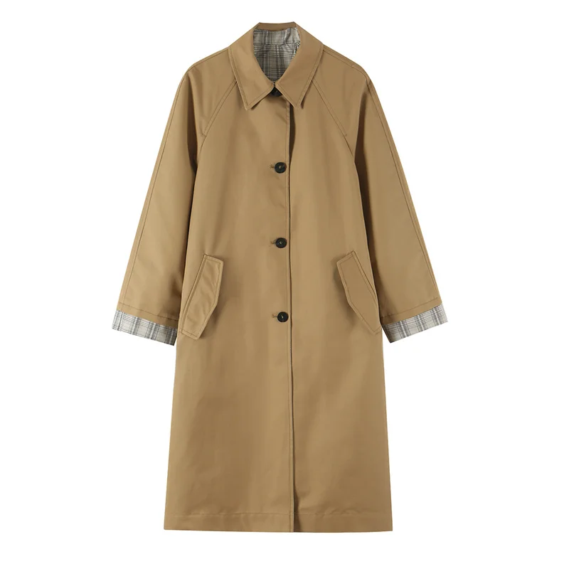 Guobioziy 2026 Autumn Minimalist Women's Collared Reversible Long Single-Breasted Trench Coat for Outings and Daily Gatherings