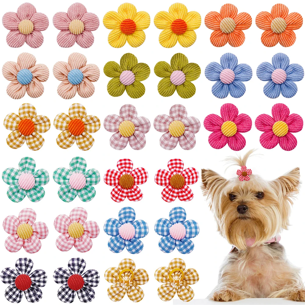 50/100ps Hair Bows Cotton Rubber Bands Dog Bows Small Dog Cat Hair Bows Pet Hair Accessories For Pets Dogs Grooming Accessories