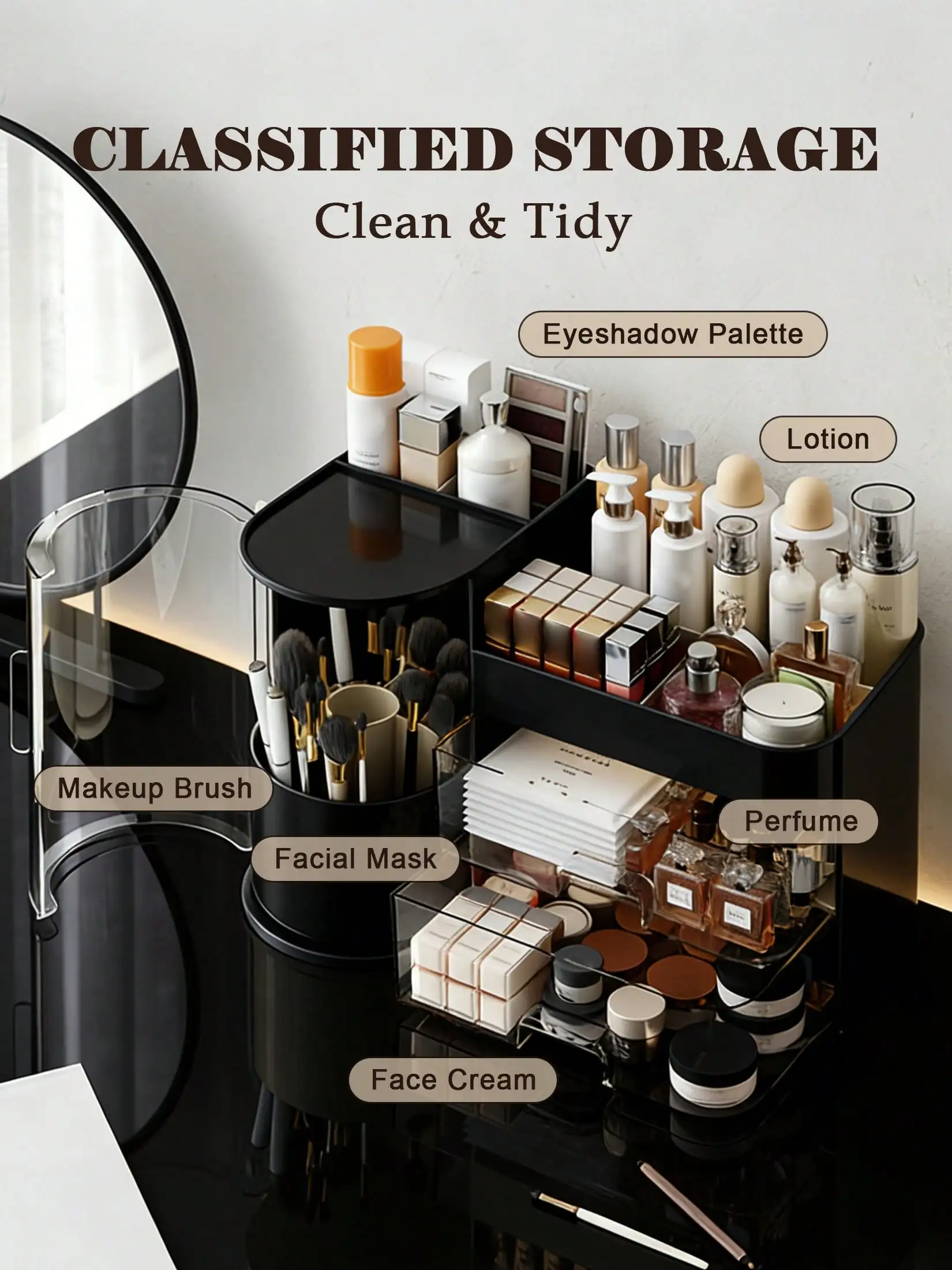 2-Tier Rotating Makeup Organizer 360° Spinning Skincare Storage for Countertop Vanity Bathroom Clear