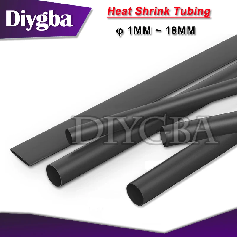 1Meter/set Heat Shrink Tube 1/2/3/4/5/6/8/10/12/16mm 2:1 Black Thermoresistant tube Shrink Sleeving Wrap DIY Connector wire kit