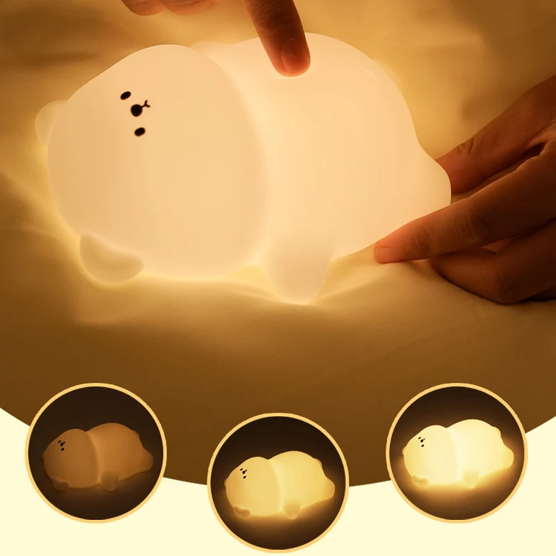 Imagem -03 - Urso Bonito Luz da Noite Silicone Berçário Lâmpada de Dormir Controle Toque Nightlights Usb Recarregável Candeeiro Mesa para Bebê Criança