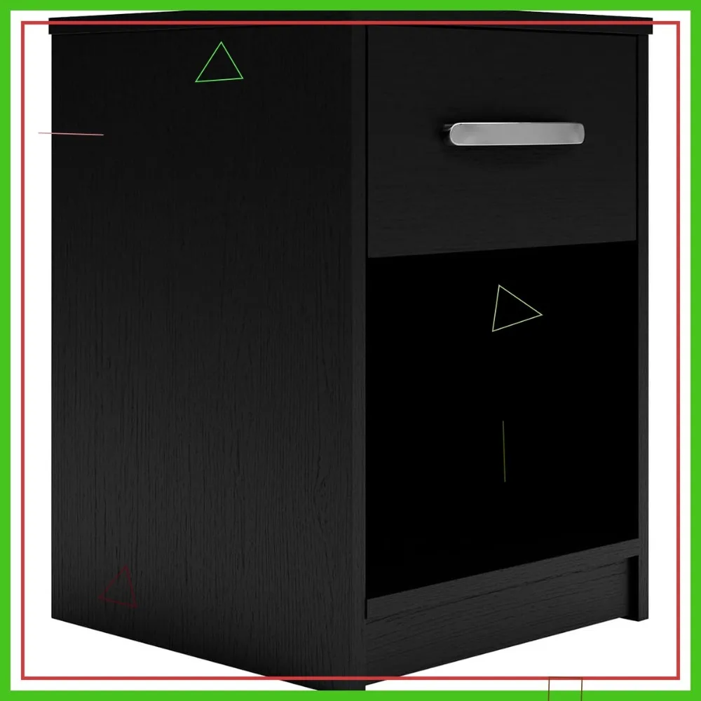 

Modern Black Nightstand with Drawer & Open Cubby - Compact Bedside Table for Small Spaces