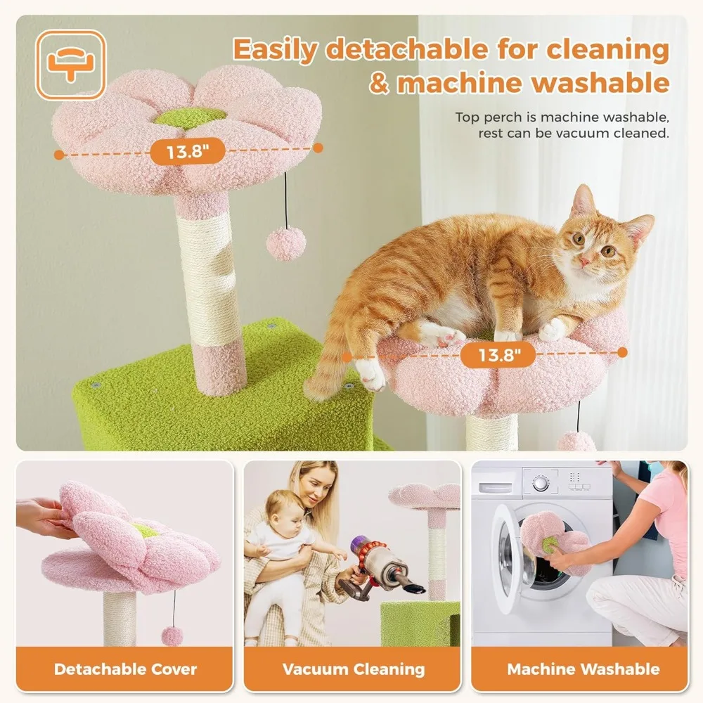 70インチのピンクのキャットタワー、2つの居心地の良いコンドミニアム、豪華な止まり木、大きなバスケット、爪とぎパッドとポスト付き - プレミアムキャットツリーで遊びましょう