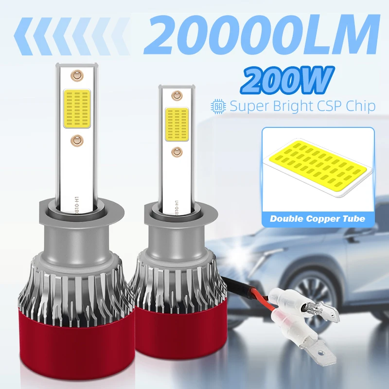 

2PCS 20000LM H1 Led Headlight Bulb 6000K 3570 Chips Canbus 200W Driving Lights DRL 12V Universal For Car Motors