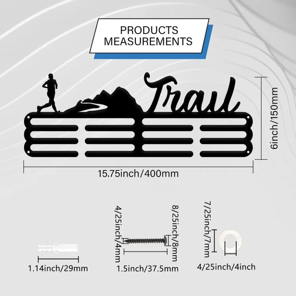 Medal Holder Display Runner Trail Award Ribbon Hanger 3 Medal Hanger Sport Award Ribbon Cheer Rack Wall Mount Metal Frame