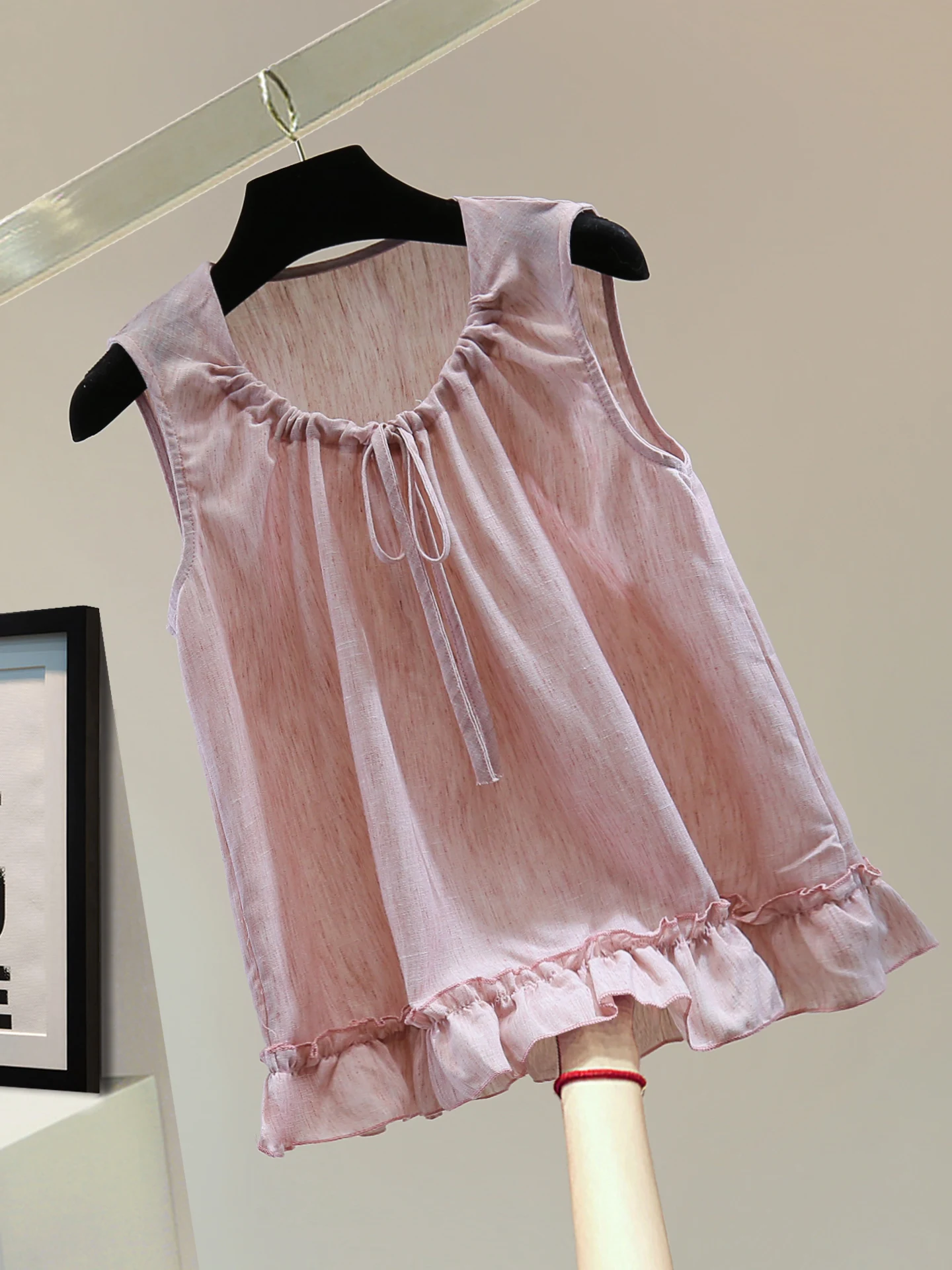 

Tie Dye Dstring round Ne Svel irt Loose Fit Slimming Color Wooden Trim Hoodie Vest Trendy Women's irt