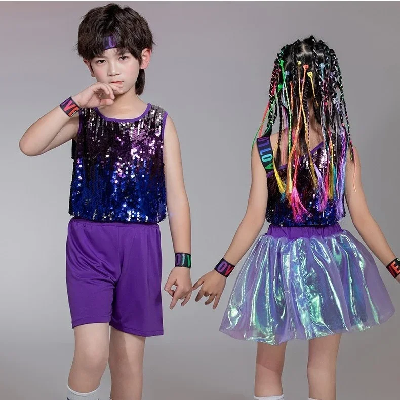 Kinder Pailletten Street Dance Mode Kleidung Hip Hop Mädchen Jazz Dance holographische Cheerleading Performance Kleidung