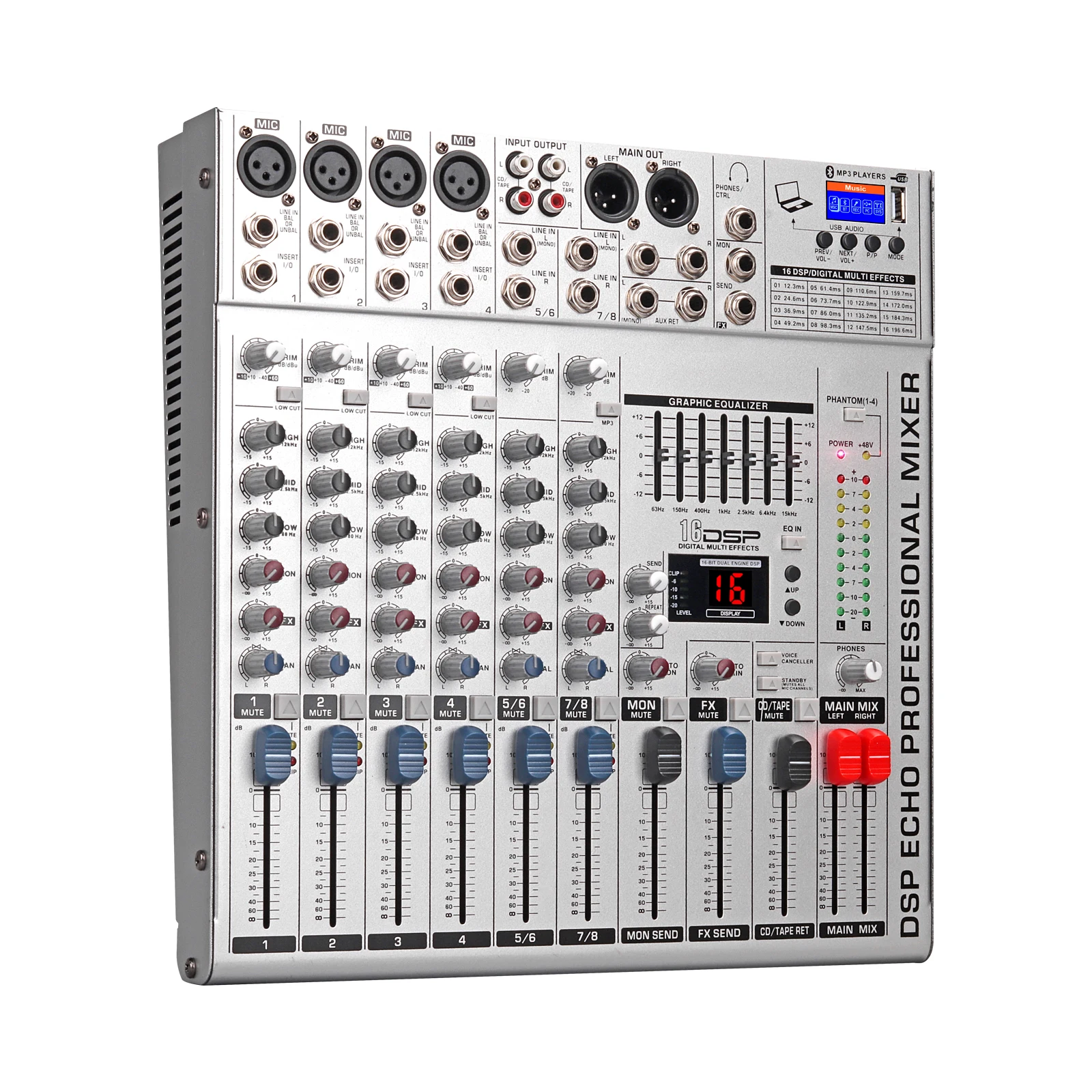 Professional 8-Channel DJ Digital Audio Mixer Console Public Address System MP3 Playback Electric Sound Mixer Public Address