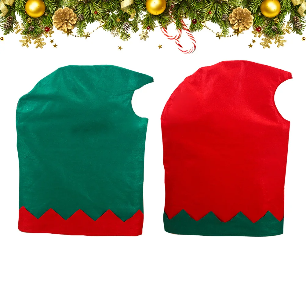 

2Pcs Red Green Christmas Chair Covers Non-Woven Fabric Seat Back Slipcovers Dining Chair Decoration Seat Back Slipcover